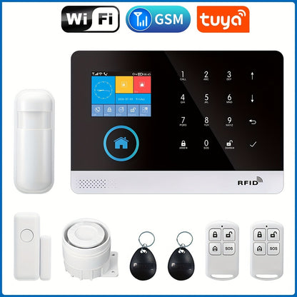 WiFi + GSM Auto-dial Smart Home Security Alarm System 433MHz LCD Display Alarm Panel Door Window Sensor PIR Motion Sensor Kit APP Remote Control Compatible With Alexa Google Home