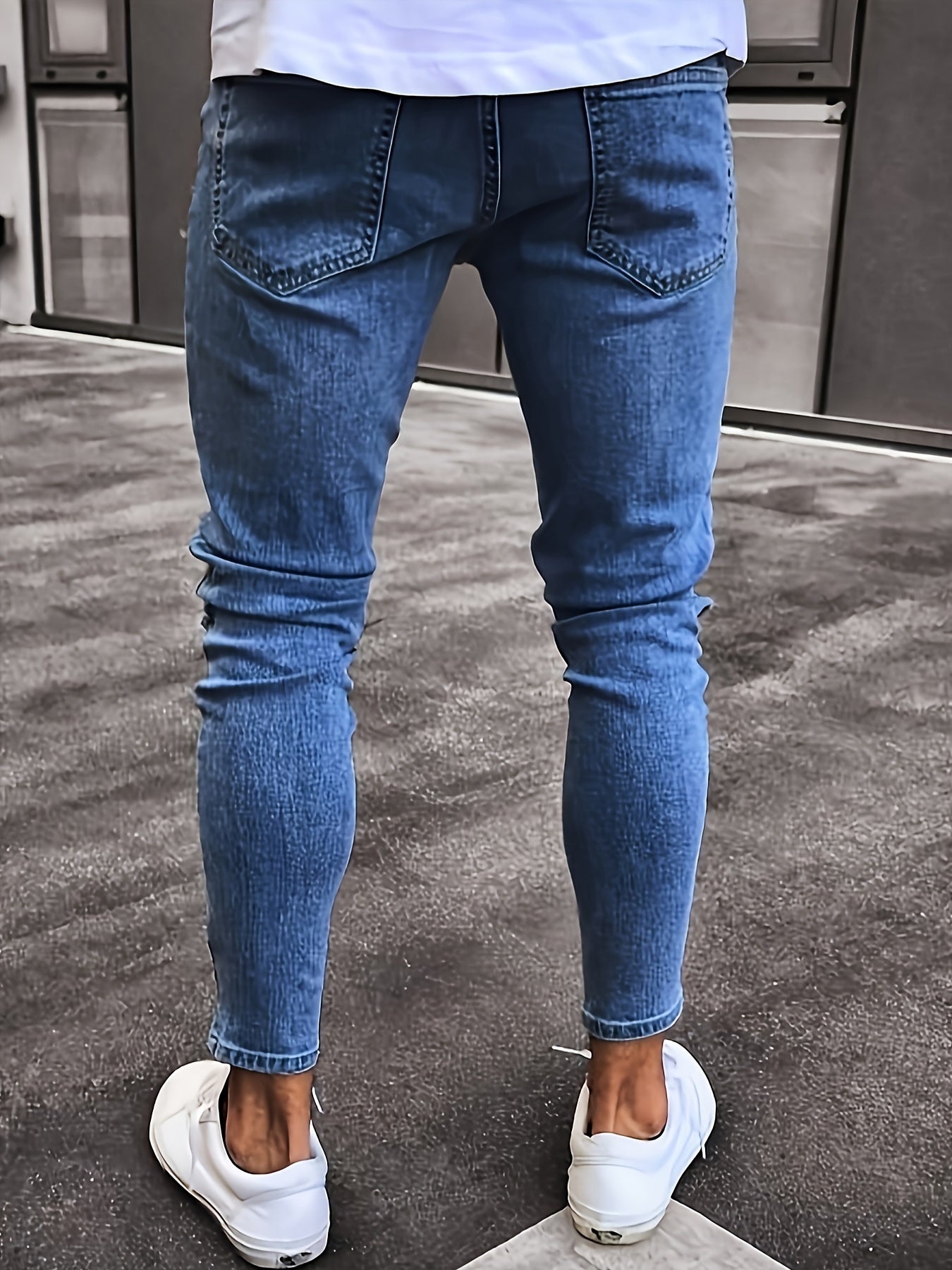 Men Fashion White Ripped Distressed Destroyed Washed Denim Jeans Ripped Slim Fit Wild Jeans White Denim Pants