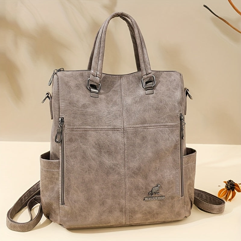 Four One Women's Large Capacity Retro Backpack - Heavy-Duty Nylon Bookbag with Adjustable Shoulder Straps, Golden-Tone Hardware, Front & Back Zipper Pockets, Convertible Crossbody/Backpack for,, Travel (Red, Casual) - (Low