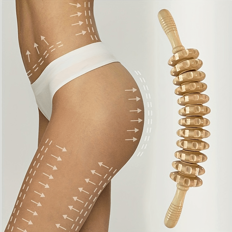 1pc Wooden Body Massage Roller, Anti-Cellulite Trigger Point Muscle, with Non-slip Handle and Grooved Gear, for Arm, Leg, Thigh, Glute and Bac