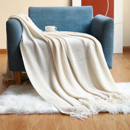 1pc Throw Blanket with Tassels, Bubble Textured Lightweight Throw Blanket for Couch Bed Sofa Home Decor