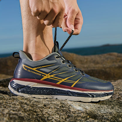 Men's All-Season Breathable Sneakers - Non-Slip Cushioned MD Sole, White/Gray/, Lace-Up Mid-Top Sneakers for Running, Gym, Hiking, Everyday - Extended Sizes Available, Outdoor Activities, Geometric Pattern, Secure Fit, Versat