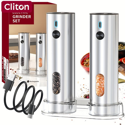 1pc/2pcs - CLITON Rechargeable Salt And Pepper Grinder Set, Salt And Pepper Grinder Electric 2pcs, Rechargeable Salt And Pepper Shakers Set, Electric Salt And Pepper Container, USB Rechargeable with LED Light, Multiple Style