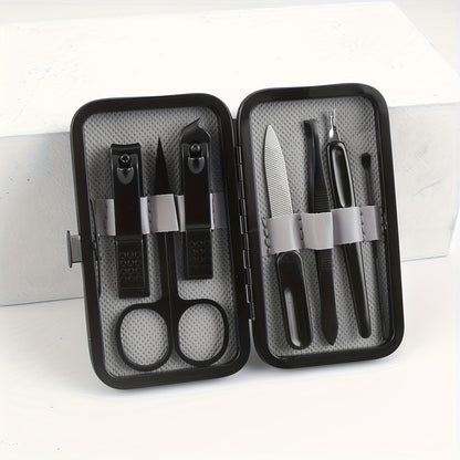 Manicure Set Nail Clipper Set Built-in Nail File Men's And Women's Personal Care Portable Travel Household 7-Piece Set Black Nail Scissors Grooming Tools Kit