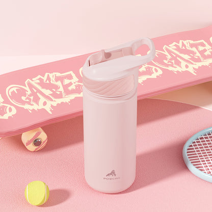 Powcan 18oz Stainless Steel Insulated Water Bottle Double Wall Insulated Bottle Travel Mug with Flip-Top Straw Lid, Leakproof Reusable Sip Cup with Handle, Sports Drinking Cup for Gym, Office, or Car Use