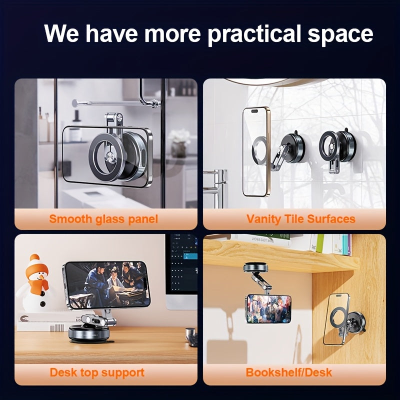 Desiontal X53 Suction Cup Phone Holder, Car Vacuum Magnetic Mount, 360° Metal Stand with Adjustable Directional, Strong Magnetic Force, Compact and Convenient Bracket