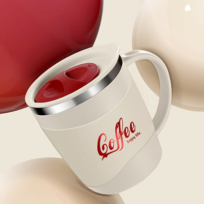 1pc 15.4oz Stainless Steel Coffee Mug with Lid & Measurement Marks - Durable 304 Stainless Steel Cup for Office, Outdoor, or Home Use - White, Black, Red Options, Office Coffee Mug | Sleek Mug Design | Secure Lid Design, Coff