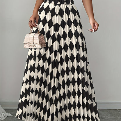 Women's Elegant Pleated Maxi Skirt with Elastic Waist - Machine Washable Dress Skirt, All-Season Formal/Office/Casual Wear, Smooth Texture & Non-Stretch Fabric (No Bulk) - Easy Care Skirt for Year-Round Use, Ready-to-Wear Col