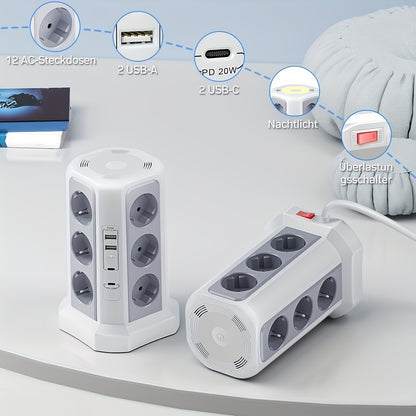 Múltiplas tomadas 12-Outlet 4000W com USB-C 20W