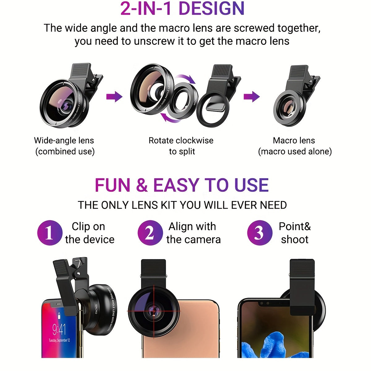 Boost Your Smartphone Photography with APEXEL's 0.45x HD 37MM Wide Angle Lens & 12.5x Super Macro Lens Kit!