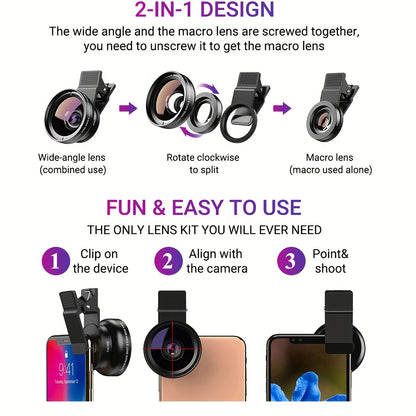 Boost Your Smartphone Photography with APEXEL's 0.45x HD 37MM Wide Angle Lens & 12.5x Super Macro Lens Kit!