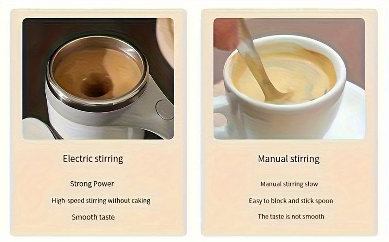 Spill-Proof, Stainless Steel Self-Stirring Coffee Mug - Battery-Powered, Reusable Magnetic Mixing Cup for Home, Office & Travel (AAA Batteries Not Included)
