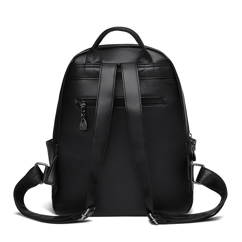 Women's 2025 New Style Synthetic Backpack with Tassel Charm - Glossy Black Soft Shell Travel Backpack, Detachable Adjustable Shoulder Straps & Zipper Closure, Spacious Laptop Compartment & Practical Pockets for Work, School,