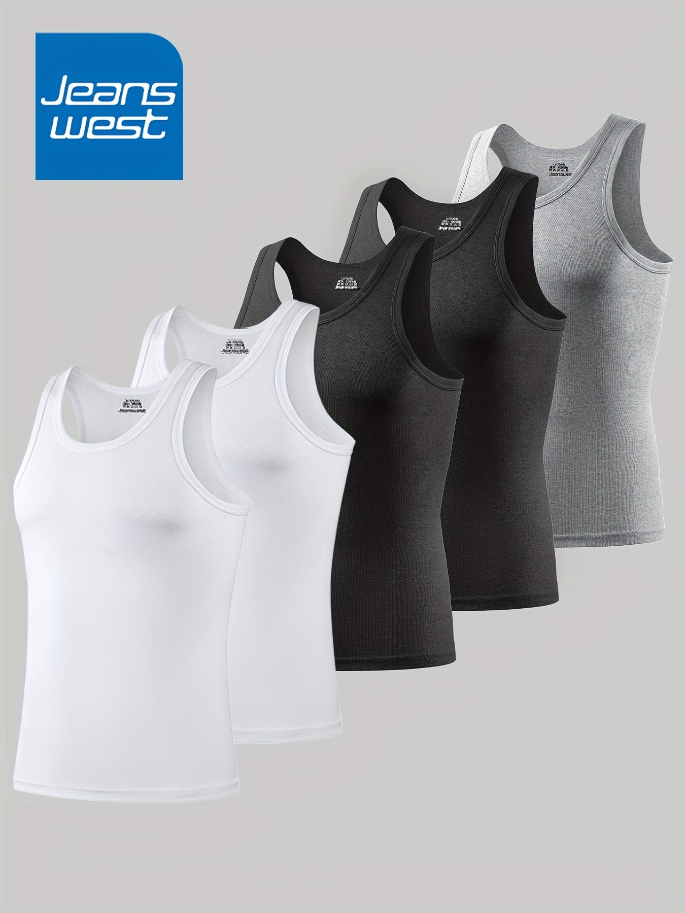 JEANSWEST 5pcs Men'S Tank Tops - Slim Fit Solid Color V-Neck T-Shirts, Breathable Stretch Fabric, Casual & Comfortable for Casual Attire, Solid Color Tank Tops | Vneck Tank Tops | Stretchy Fabric