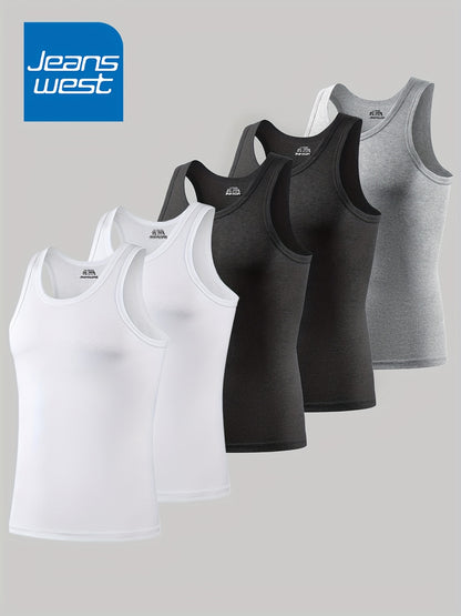 JEANSWEST 5pcs Men'S Tank Tops - Slim Fit Solid Color V-Neck T-Shirts, Breathable Stretch Fabric, Casual & Comfortable for Casual Attire, Solid Color Tank Tops | Vneck Tank Tops | Stretchy Fabric