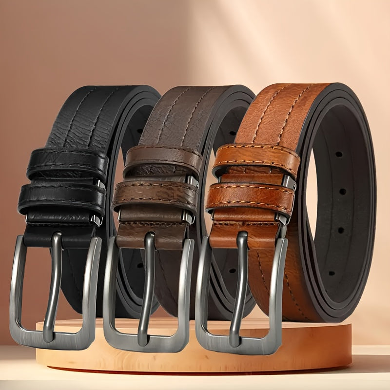 Set of 3 Men's Casual Vintage Belts, Durable Breathable Belts Designed for Business Professionals, Mature Individuals, and Fashion Enthusiasts, Ideal Gift for Any Occasion, Men's Luxury Belts, Adjustable, Square Buckle, Suita