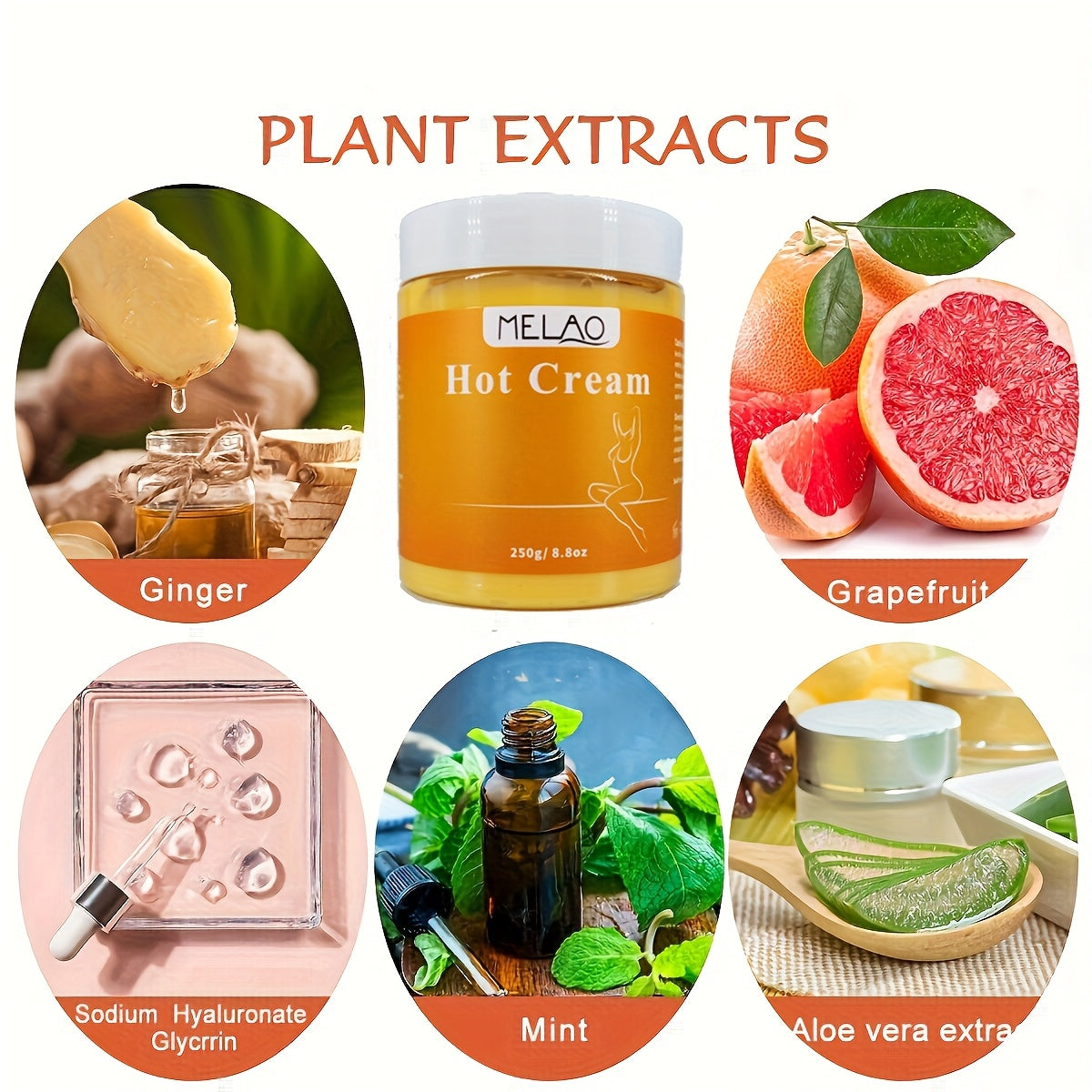 MELAO Hot Cream, Skin Firming & Moisturizing Body Massage Cream, Alcohol-Free, Glycerin-Enriched, Vitamin E, Fresh Scent, Suitable for All Skin Types