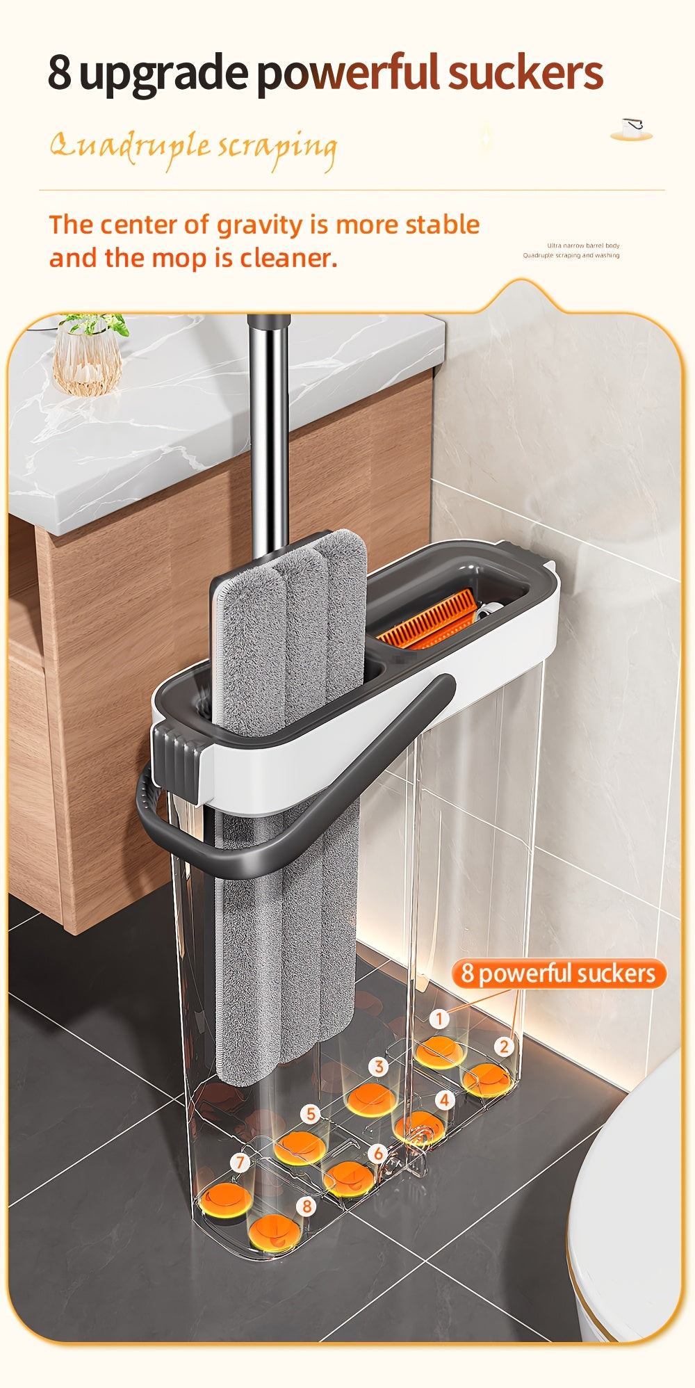 Mop and bucket complete cleaning system, hands-free household dust removal flat mop, dry and wet separation bucket, with washable and reusable microfiber cloth, household floor, courtyard, and bathroom, cleaning supplies, cle