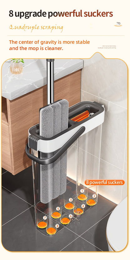 Mop and bucket complete cleaning system, hands-free household dust removal flat mop, dry and wet separation bucket, with washable and reusable microfiber cloth, household floor, courtyard, and bathroom, cleaning supplies, cle