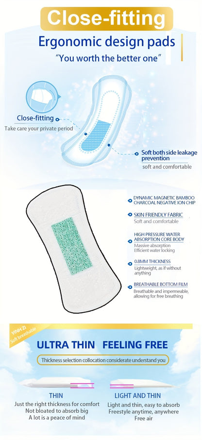 Bamboo Charcoal Negative Ion Pad 20/40/50/100 Pieces, Ultra-thin Wing Sanitary Napkins, Comfortable, Soft, And Fragrance Free Wing Menstrual Care Pad, Independently Packaged Women's Physiological Pad, Women's Personal Care Hy