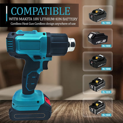 Cordless Heat Gun, Hot Air Gun Compatible With Makita 18V Battery, Dual Temp Setting Max 1022°F (550°C), 3 Nozzle For Crafts, Shrinking PVC, Wrapping And Paint Stripping (No Battery)
