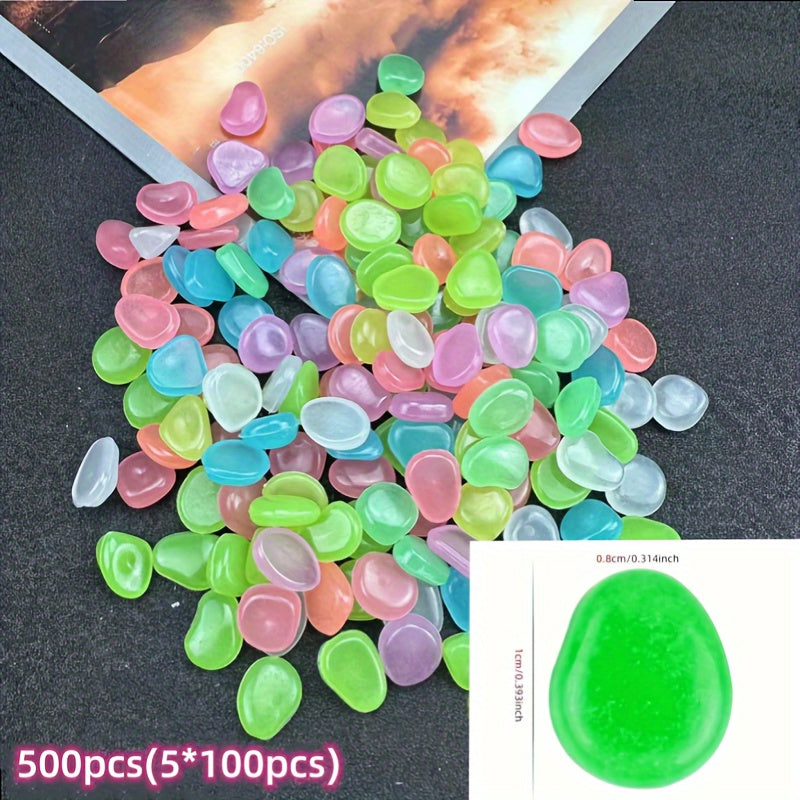 100pcs/500pcs Outdoor Luminous Miniature Pebbles, Garden Potted Mini Garden Accessories, Garden Decoration, Garden Supplies, Wedding Party Decoration, Festival Supplies, Garden Aquarium Dark Glow-in-the Dark Luminous Stone! (