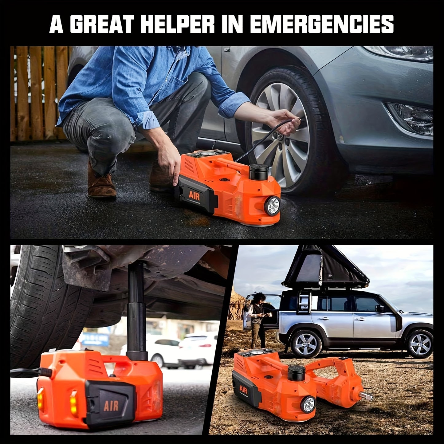 12V 5T Heavy-Duty Hydraulic Jack (15.5-45cm Lift) with Air Compressor & LED Light | Cordless Auto Lifting System for Car, SUV, Truck Tyre Change, Garage Repair