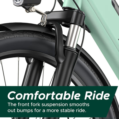 MileCity1 Step-Thru Electric Bike - Heavy-Duty Adult e-Bike with 250W Motor, 120KM Long Range, Front Suspension, 7-Speed Gears, LED Display, 66.04cm x 4.95cm All-Terrain Tires, Dual Brake System - Fast-Charging, for City Comm
