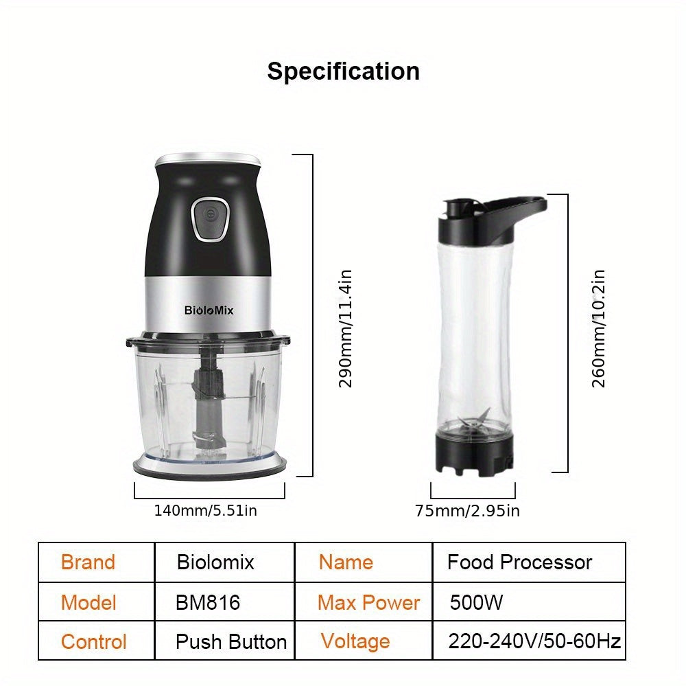 500W Portable Personal Blender Mixer Food Processor with Chopper Bowl 600ml Juicer Bottle Meat Grinder Youngsters Food Maker