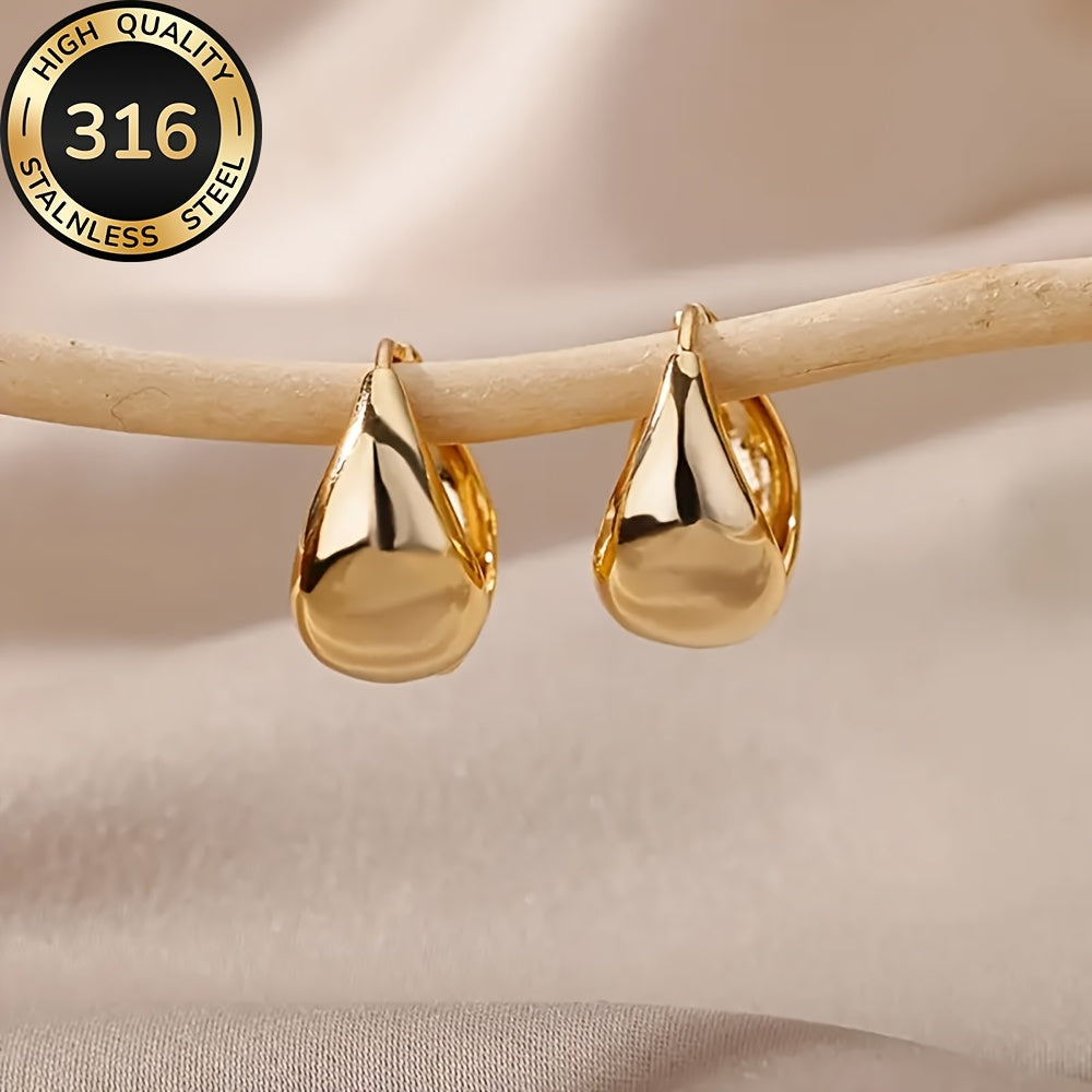 Hypoallergenic stainless steel French Golden hoop earrings, anti-fade, comfortable and versatile, simple and elegant, high-quality fashionable Women's earrings for daily wear or parties, jewelry accessories, are exquisite gif
