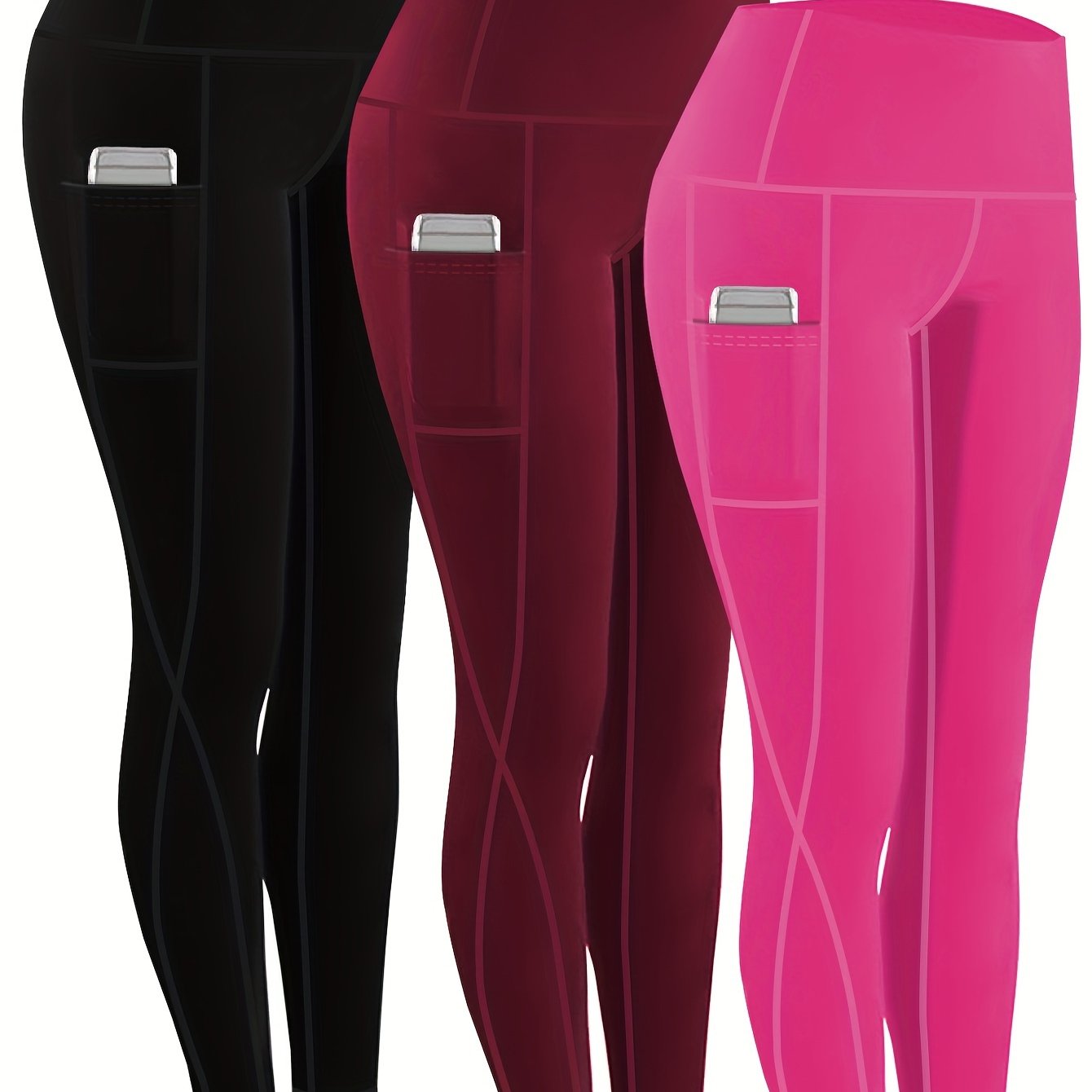 230g Women's Leggings Set of 3 High Waist Breathable with Pockets Compression Tights Multi-Color Suitable for All Seasons Daily Sports Fitness Yoga Shapewear
