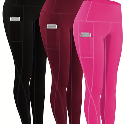 230g Women's Leggings Set of 3 High Waist Breathable with Pockets Compression Tights Multi-Color Suitable for All Seasons Daily Sports Fitness Yoga Shapewear