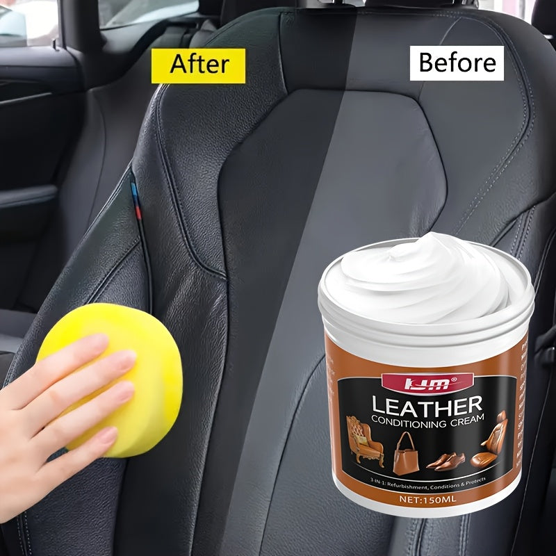 KJM Leather Conditioner and Restorer Cream - 150ml, Deep Conditioning and Protection for Car Seats, Sofas, Jackets, Shoes, Bags, and Apparel, Adds Shine and Protects, Restorative Care | Restorative Care | ABS Consistency, Lea