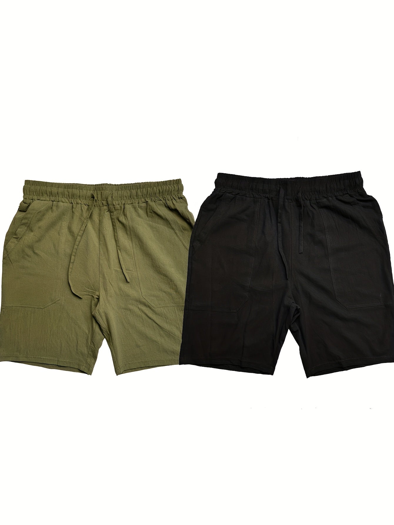 2pcs Men's Casual Shorts - Regular Fit with Pockets, Solid Color (Black & Beige), Breathable Fabric for Summer, Beach & Casual Attire, Warm Weather Clothing, Timeless Style, Lightweight Material, Summer Wardrobe