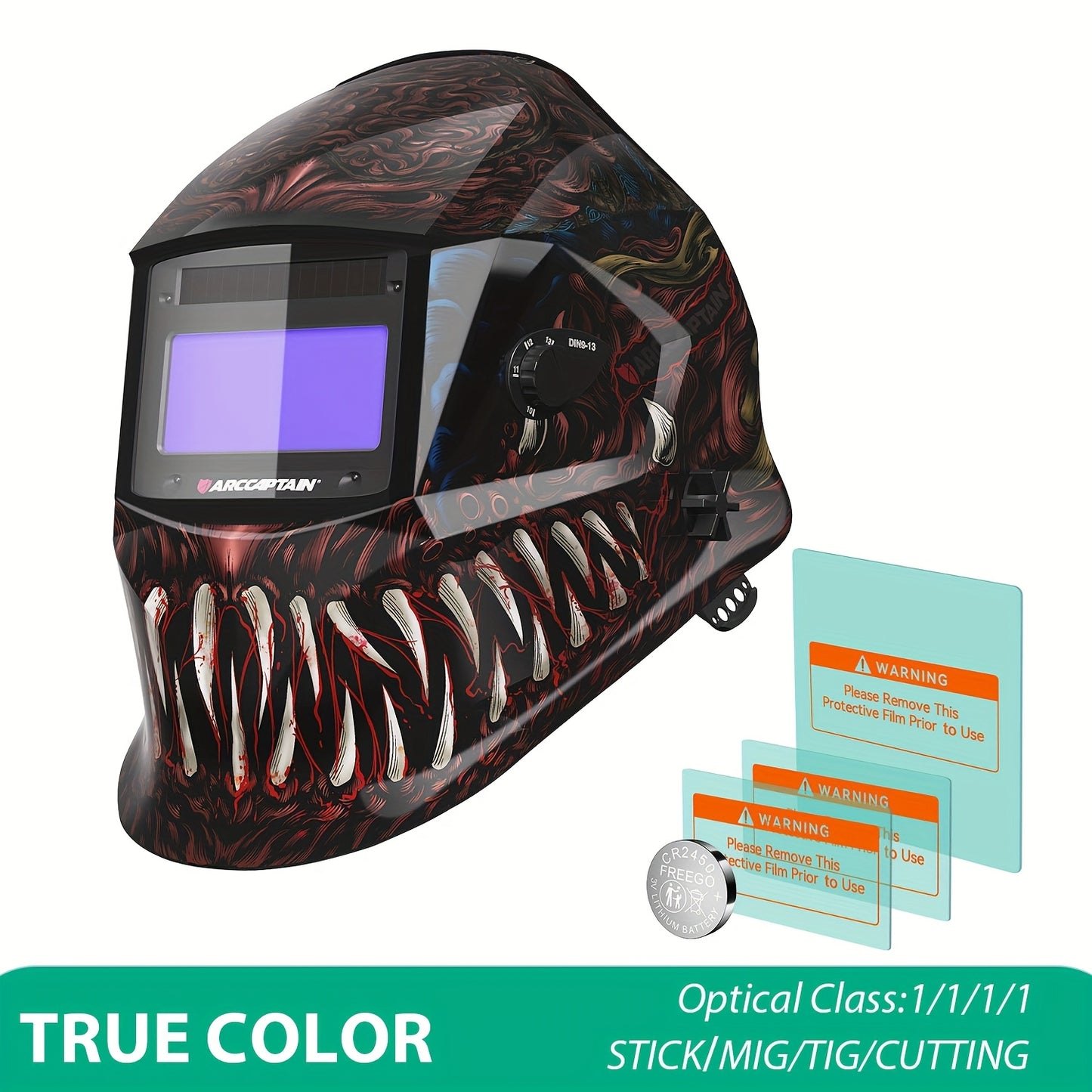 ARCCAPTAIN Auto-Darkening Welding Helmet with -Free Large View Welding Hood Mask, True Color Vision & Shade 1-4 Adjustment, CE, Compatible with Welding Machines (Professional Welder's Mask)
