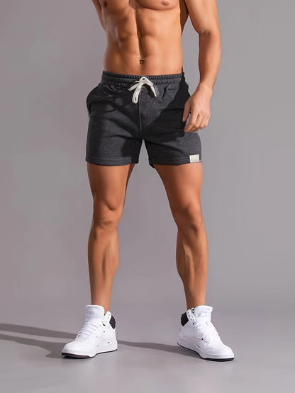 Slim Fit Comfy Active Shorts, Men's Casual Slant Pocket Stretch Waist Drawstring Shorts For Summer Basketball Running