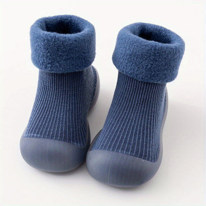 Casual Comfortable Slip On Rubber Sole Sock Shoes For Baby Boys, Breathable Non Slip Walking Shoes For Indoor Outdoor, Autumn And Winter