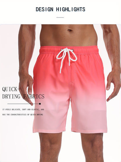Men's Quick-Dry Beach Shorts with Tropical Palm Tree & Palm Leaf Print - Breathable Stretch Fabric for Summer, Outdoor, Hiking, Swimming - Machine Washable Casual Athletic Shorts, Outdoor Activewear, Summer Shorts