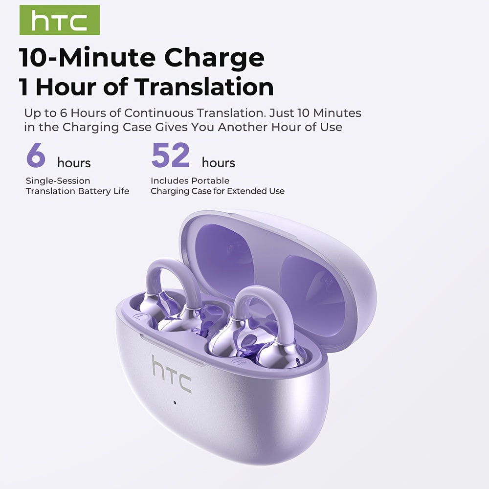 1pc HTC NE55 AI Translation Earbuds Real-time Translation Headphones OWS Open-Ear Wireless Headphones, Latest BT V6.0, Noise Reduction Clear Call, 6.5 Hours Music Long Battery Life, Big speaker Big Volume, Wired Headphones, H