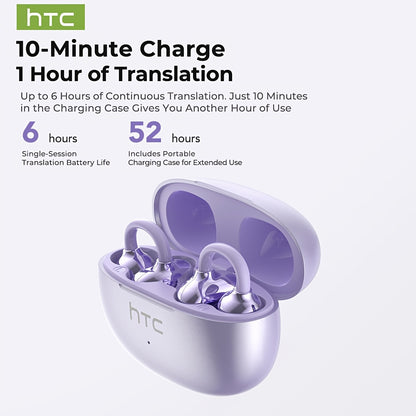 1pc HTC NE55 AI Translation Earbuds Real-time Translation Headphones OWS Open-Ear Wireless Headphones, Latest BT V6.0, Noise Reduction Clear Call, 6.5 Hours Music Long Battery Life, Big speaker Big Volume, Wired Headphones, H