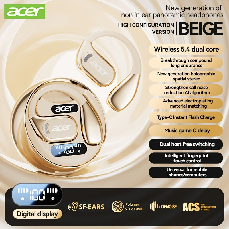 Auscultadores sem fios Acer OHR510 Pure Bass Sound - Novo modelo com design supra-auricular, bateria de longa duração e som de alta qualidade para desporto.