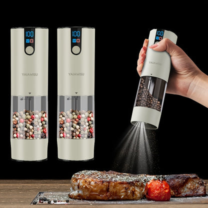 Conjunto de Moedores Elétricos de Sal e Pimenta - Moinho Pequeno para Uso Doméstico com Carregamento USB e Visor LCD - Moinho de Pimenta com Ajuste de Granulometria, Ideal para Cozinhas Domésticas, Restaurantes e Churrascos ao Ar Livre