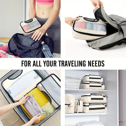 8pcs Compression Packing Cubes Set - Premium Luggage Organizers with See-Through Windows, Space-Saving Travel Storage System with Laundry Bag, Polyester, Zipper Closure, Casual Style, Ideal for Apparel, Travel Accessories|Cas
