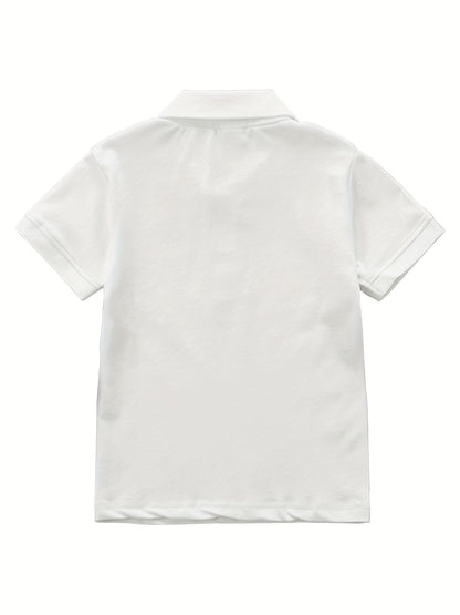 Camisa casual de criança com lapela, t-shirt de manga curta para menino, roupa infantil confortável e respirável.
