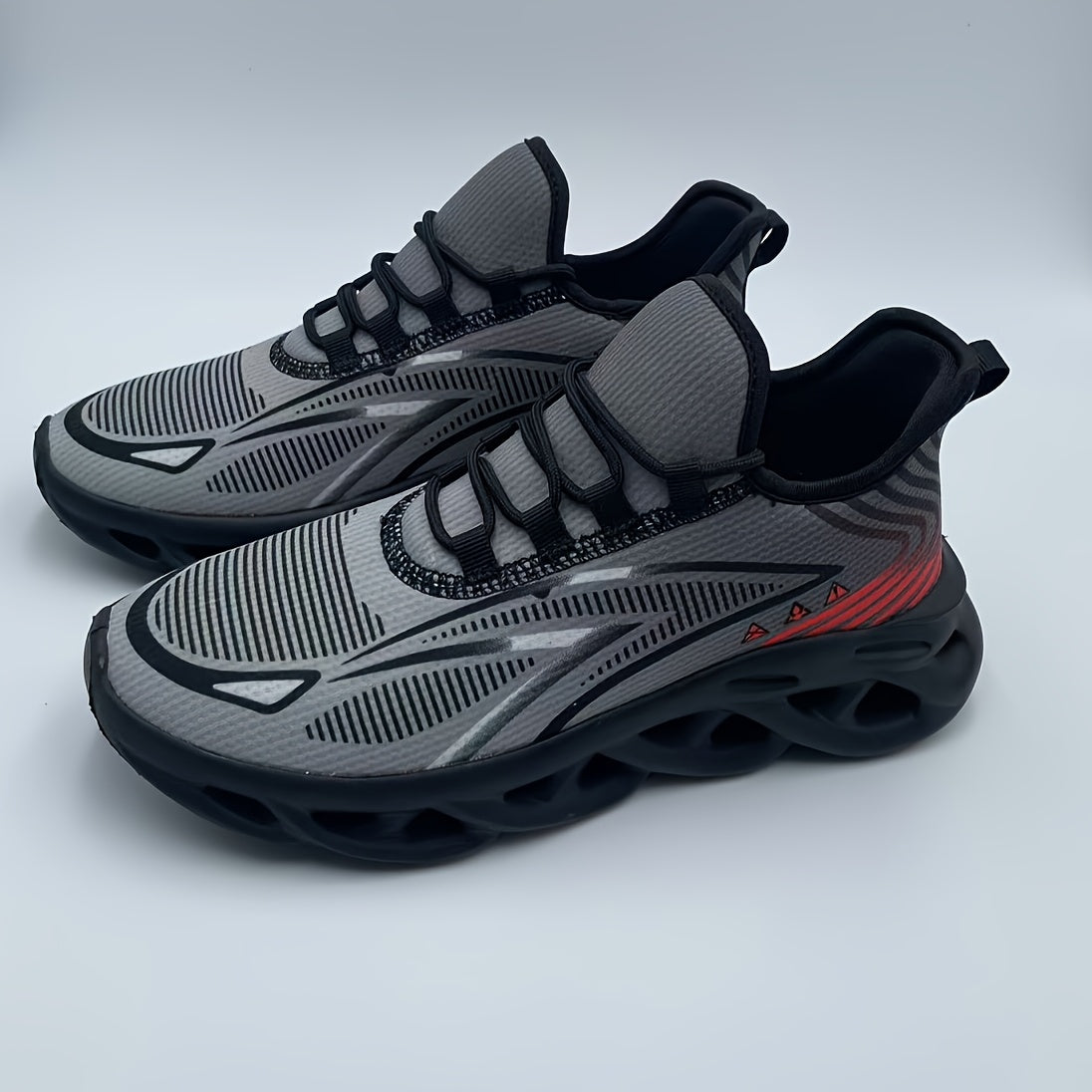 Sapatilhas de corrida para homem em malha respirável - Leve, com absorção de impacto, sola MD durável, sapatilhas desportivas de cano baixo para desportos ao ar livre, caminhadas e uso casual, design preto e cinzento, fecho com atacadores.