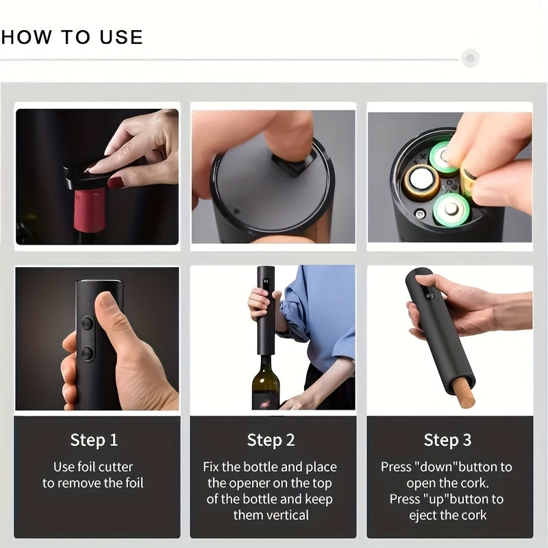 Abridor de Vinho Elétrico - Unidade ou Conjunto de 5 peças com Selador a Vácuo e Doseador, Kit de Ferramentas Automáticas para Bar, Ideal para Casa, Festas e Presentes