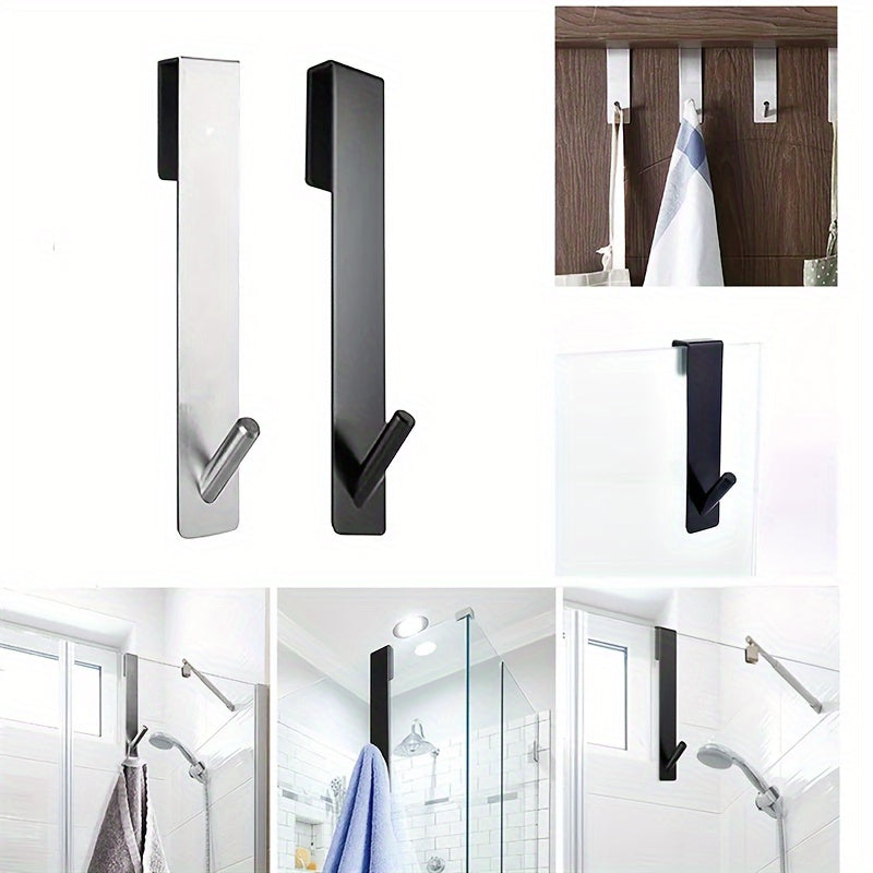 1pc Stainless Steel Over Glass Door Shower Door Back Shower Towel Rack, S-Shape Bathroom Bathrobe Hanger, Holder Hooks