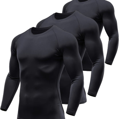 1/3 Pcs, Men's Thermal Long Sleeve Compression Shirts, Winter Sports Base Layer Top, Athletic Running T-Shirt