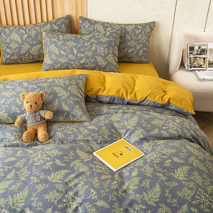 Dark Vine Pattern 4pcss Bedding Set Vintage Small Floral 4pcss Sheet Set Includes 1 Flat Sheet, 1 Duvet Cover, 2 Pillowcases - Washable Polyester Machine Washable - Breathable And Easy to Clean, Does Not Contain Down Duvet Or