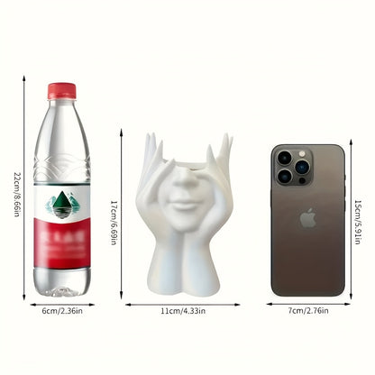 1pc, Unique Creative Body Art Makeup Brush Holder Pen Holder, Desktop Mounted Makeup Brush Storage Box, Decorative Resin Material Drop-Proof Design Statue Ornament, Lightweight Suitable for 11 Festivals, Plastic Material Hand